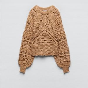 Zara Taupe Brown Wool Blend Open
Knit Sweater